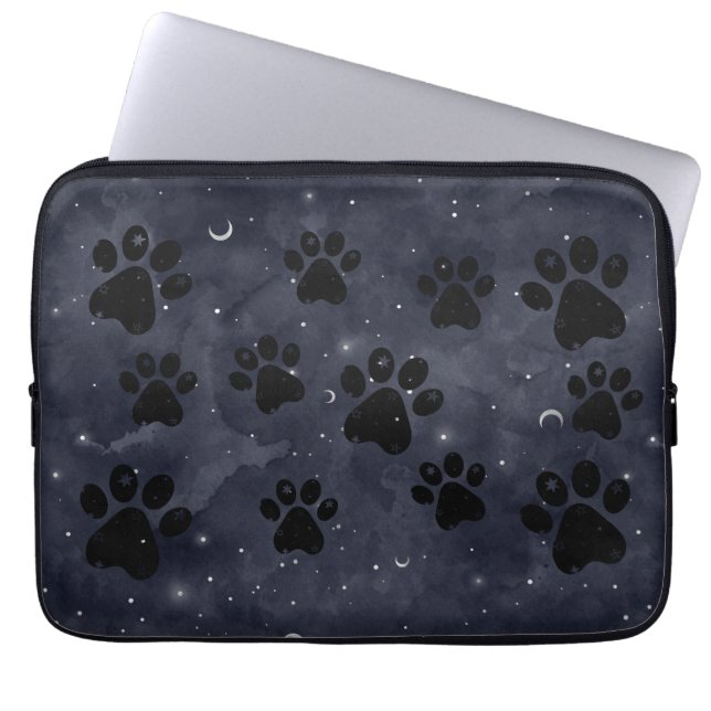 Blue Paw Stars Moon Waterverf Laptop Sleeve (Voorkant)