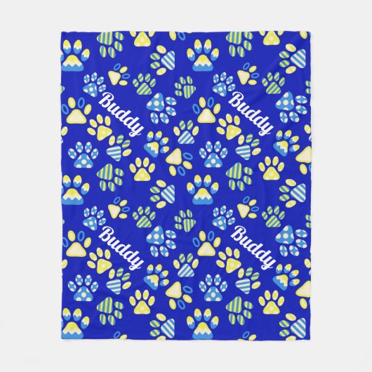 Blue Paws gepersonaliseerde hond Fleece Deken (Voorkant)
