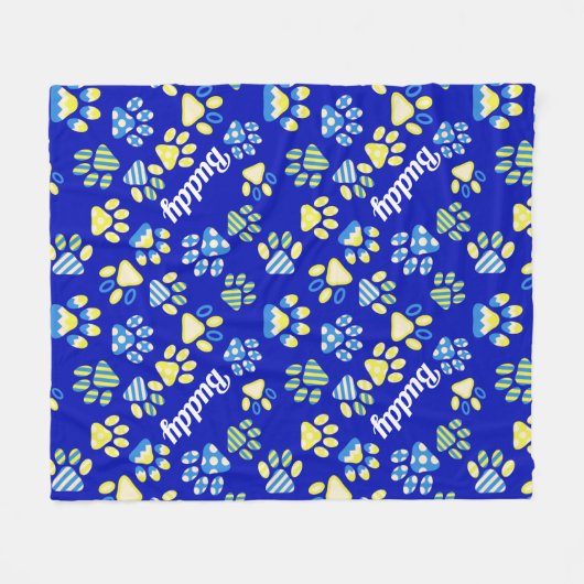 Blue Paws gepersonaliseerde hond Fleece Deken (Voorkant (Horizontaal))
