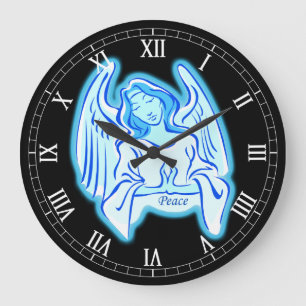 Blue Peace Angel Round Roman Nummerklok Grote Klok