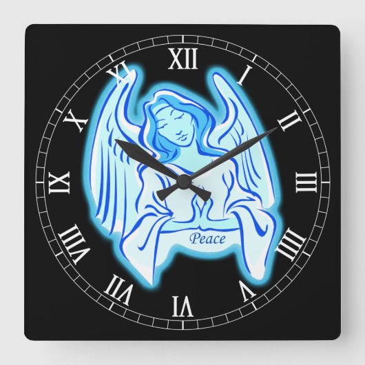 Blue Peace Angel Square Roman Numeraalklok Vierkante Klok (Voorkant)