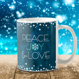 Blue Peace Joy Love Snowflake Holiday Modern Bold Koffiemok