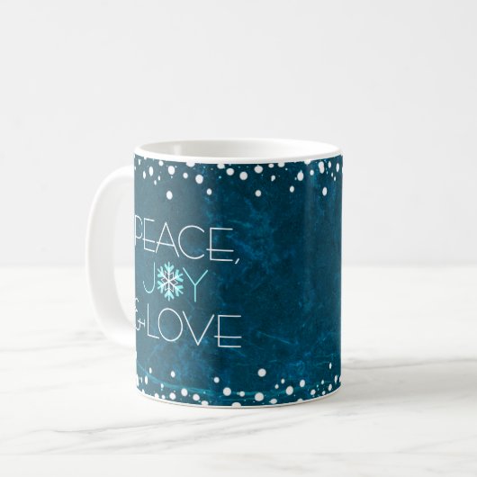 Blue Peace Joy Love Snowflake Holiday Modern Bold Koffiemok (Voorkant links)