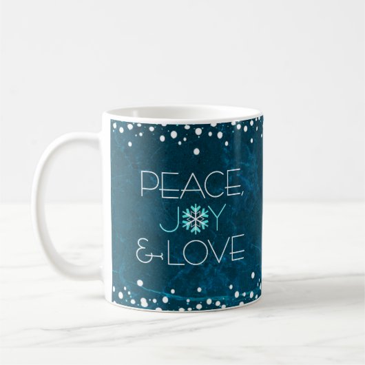 Blue Peace Joy Love Snowflake Holiday Modern Bold Koffiemok (Links)