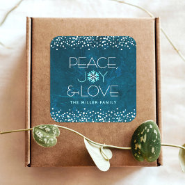 Blue Peace Joy Love Snowflake Typography Vakantie Vierkante Sticker