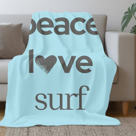 Blue Peace Love Surf Leven | Grafische kustsurfer Fleece Deken