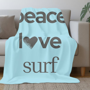 Blue Peace Love Surf Leven   Grafische kustsurfer Fleece Deken