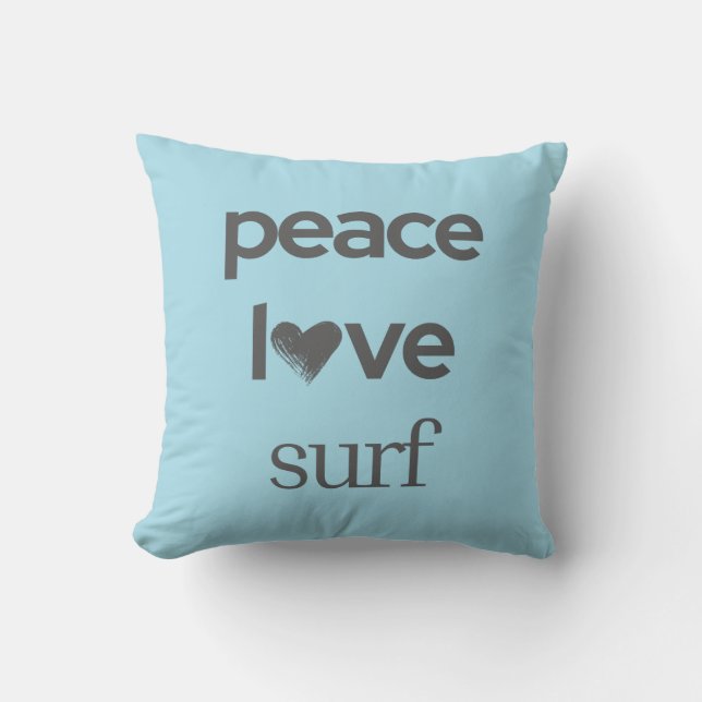 Blue Peace Love Surf | Reversible Beach House Kussen (Voorkant)