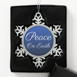 Blue Peace on Earth Sneeuwvlok Ornament