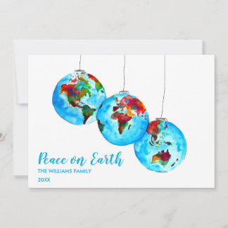 Blue Peace on Earth Waterverf Kerstvakantie Feestdagenkaart