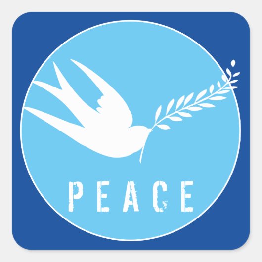 Blue Peace Symbol White Swallow Bird Olive Branch Vierkante Sticker (Voorkant)