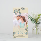 Blue Peach bloesems Asian Save the Date Photo Card (Staand voorkant)