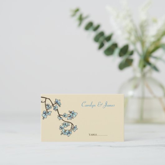 Blue Peach Blossom Chinese bruiloft Place Card Plaatskaartje (Staand voorkant)