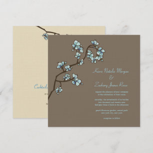 Blue Peach Blossom Sakura Asian Wedding Invite Kaart