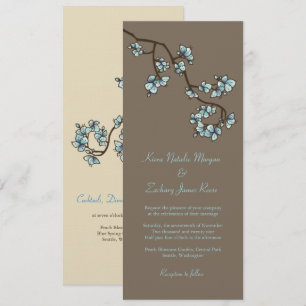 Blue Peach Blossom Sakura Asian Wedding Invite Kaart