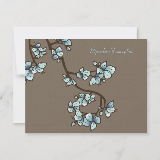 Blue Peach Blossom Sakura Asian Wedding RSVP Card (Achterkant)