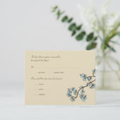 Blue Peach Blossom Sakura Asian Wedding RSVP Card Kaartje (Staand voorkant)
