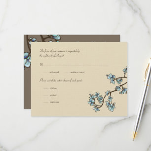 Blue Peach Blossom Sakura Asian Wedding RSVP Card Kaartje