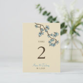 Blue Peach Blossom Weddenschappen Table Number Car Briefkaart (Staand voorkant)