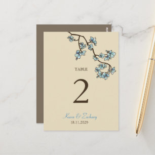 Blue Peach Blossom Weddenschappen Table Number Car Briefkaart
