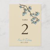Blue Peach Blossom Weddenschappen Table Number Car Briefkaart (Voorkant)