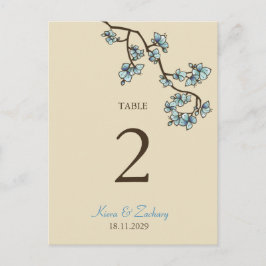 Blue Peach Blossom Weddenschappen Table Number Car Briefkaart