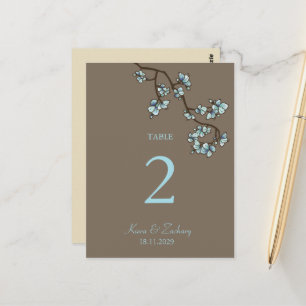Blue Peach Blossom Weddenschappen Table Number Car Briefkaart