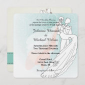 Blue Peach bruid en bruidegom bruiloft Kaart (Voorkant / Achterkant)