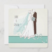 Blue Peach bruid en bruidegom bruiloft Kaart (Achterkant)