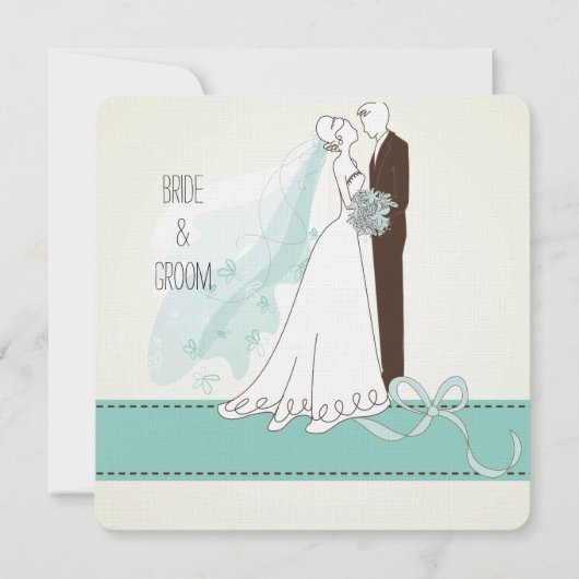 Blue Peach bruid en bruidegom bruiloft Kaart (Achterkant)