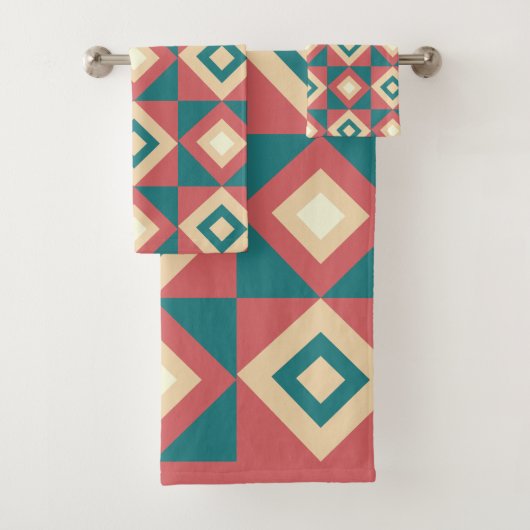 Blue Peach Diamond geometrisch Bad Handdoek (Insitu)