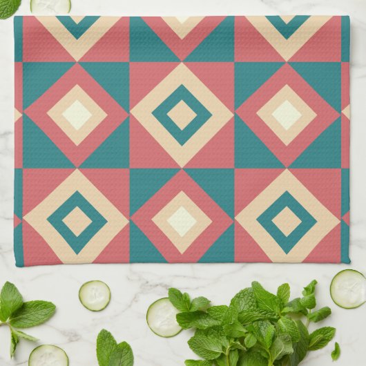 Blue Peach Diamond geometrisch Theedoek (Gevouwen)