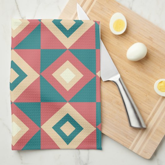 Blue Peach Diamond geometrisch Theedoek (Quarter Fold)