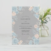 Blue Peach Ethische Bloem Bruiloft Kaart (Staand voorkant)
