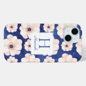 Blue Peach Floral Pattern Monogram Case-Mate iPhone Case (Achterkant (horizontaal))
