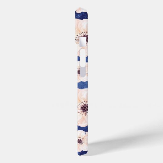 Blue Peach Floral Pattern Monogram Case-Mate iPhone Case (Achterkant / Links)