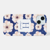 Blue Peach Floral Pattern Monogram iPhone 15 Hoesje (Achterkant horizontaal)