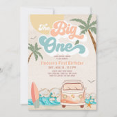 Blue Peach Girl The Big One Surfing 1st Birthday Kaart (Voorkant)