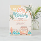 Blue Peach Girl The Big One Surfing 1st Birthday Kaart (Staand voorkant)