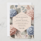 Blue Peach Hydrangea Botanical Wedding Kaart (Voorkant)