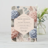 Blue Peach Hydrangea Botanical Wedding Kaart (Staand voorkant)