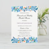 Blue Peach Peonies Brunch & Bubble Invitation Kaart (Staand voorkant)