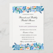 Blue Peach Peonies Brunch & Bubble Invitation Kaart (Voorkant / Achterkant)
