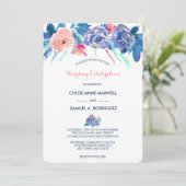 Blue Peach Rozen Bouquet Border Weddenschap Kaart (Staand voorkant)