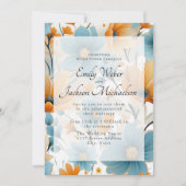 Blue Peach Waterverf Floral Wedding Kaart (Voorkant)