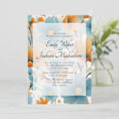Blue Peach Waterverf Floral Wedding Kaart (Staand voorkant)