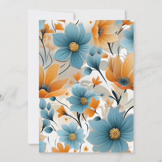 Blue Peach Waterverf Floral Wedding Kaart (Achterkant)