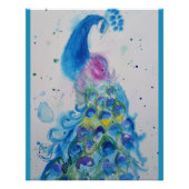 Blue Peacock Aquarel Schilderkunst Perfect Poster (Voorkant)