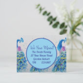 Blue Peacock Art New Address Moving Briefkaart (Staand voorkant)