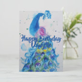 Blue Peacock Art Watercolor Verjaardag Uitnodiging (Staand voorkant)